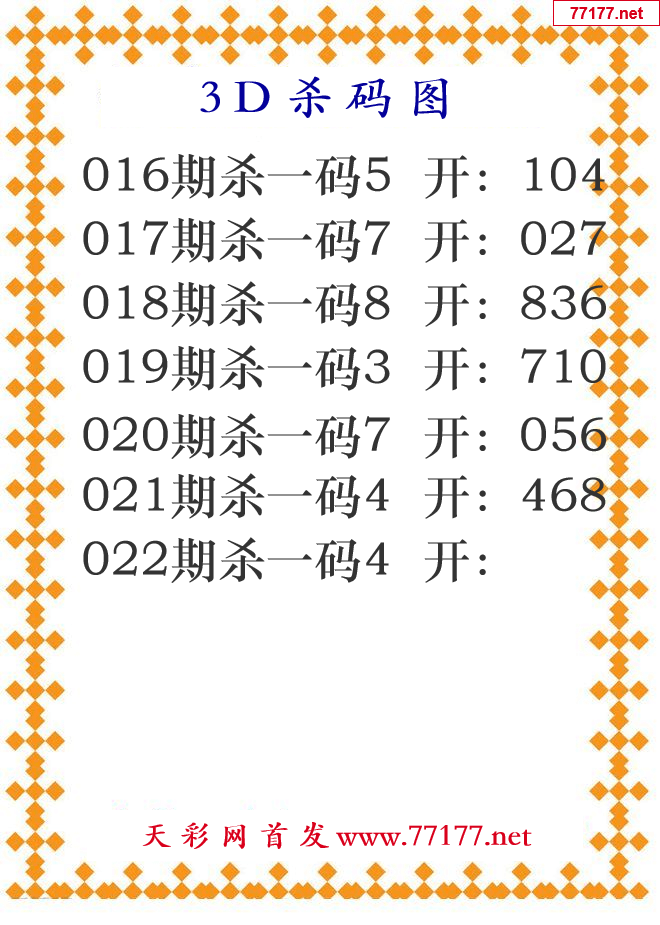 第2025年022期3d杀码图