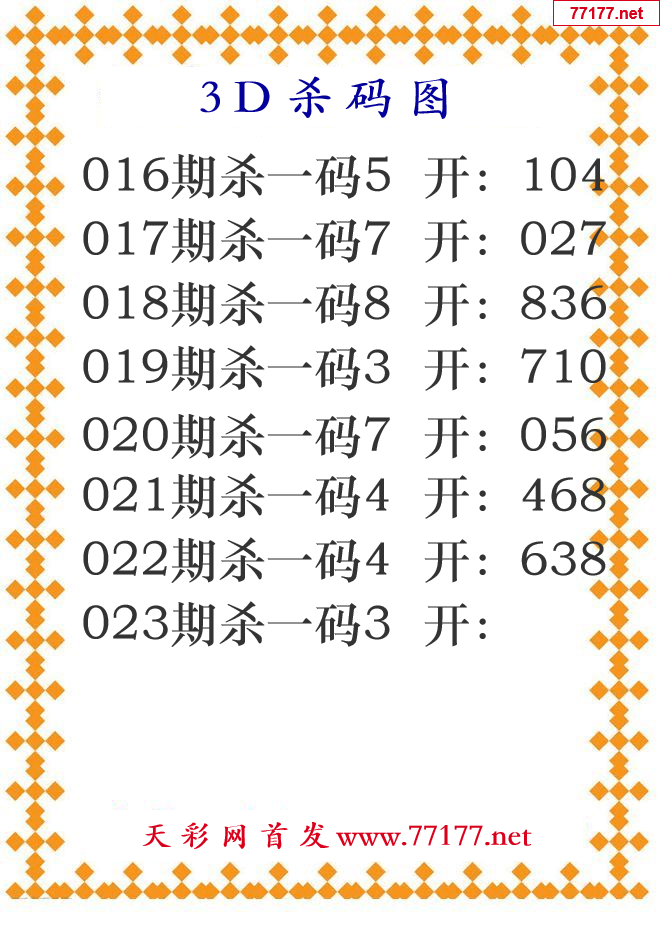 第2025年023期3d杀码图