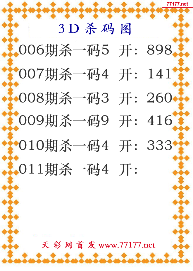 第2025年011期3d杀码图