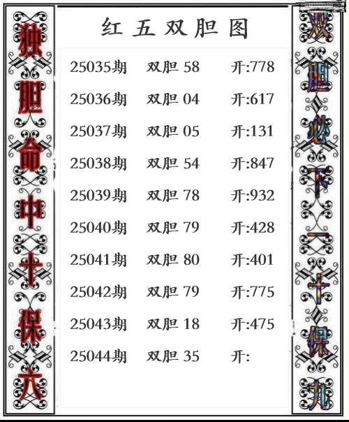 第25年044期红五双胆图