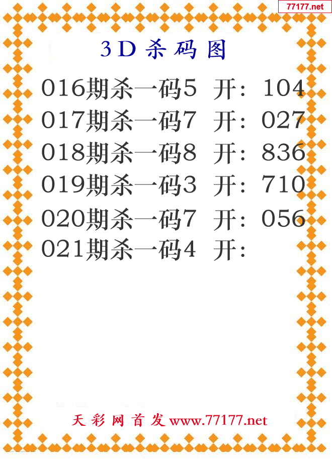 第2025年021期3d杀码图