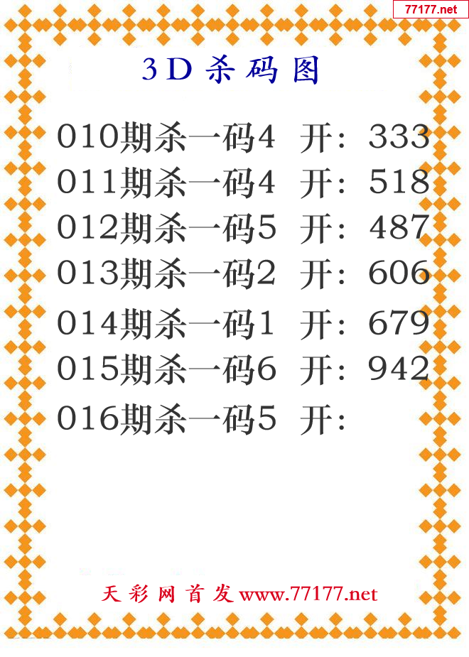 第2025年016期3d杀码图