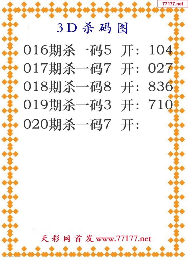 第2025年020期3d杀码图